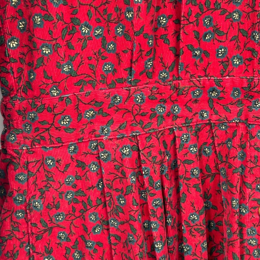 Eddie Bauer Corduroy Dress Women M Petite Red Floral Midi Prairie Cottagecore - Picture 7 of 12